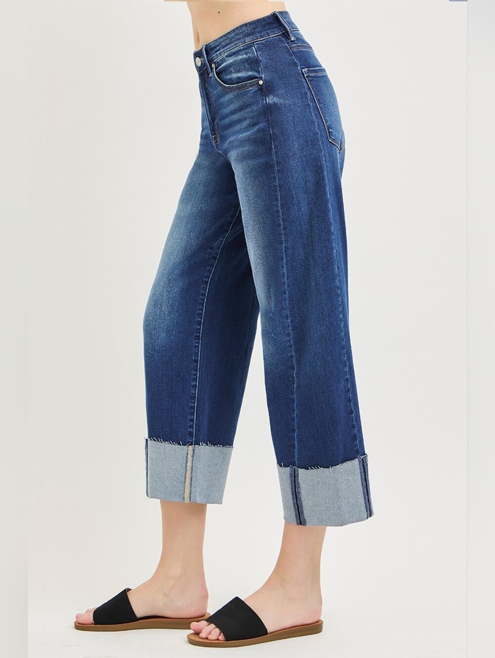 RISEN Dark Wash Slouchy Cuffed Barrel Jeans Stretch Relaxed Various Plus NEW - Picture 4 of 6